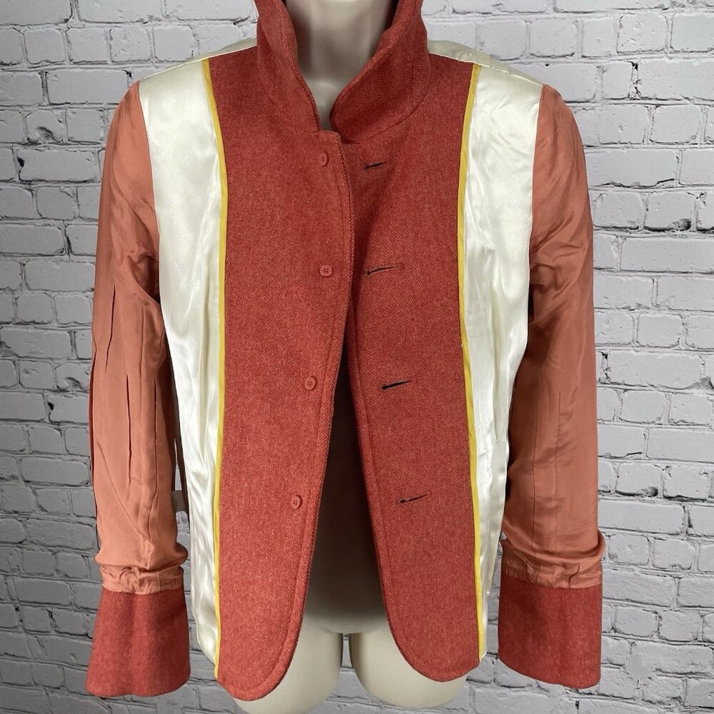 J.CREW Orange Wool Blend Textured Chevron Buttoned Collared Lined Jacket Size 6 - Picture 6 of 15
